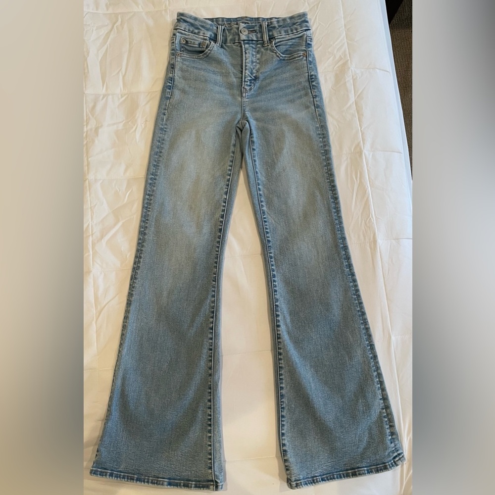 American Eagle Outfitters Light Wash Super High Rise Flare Jeans